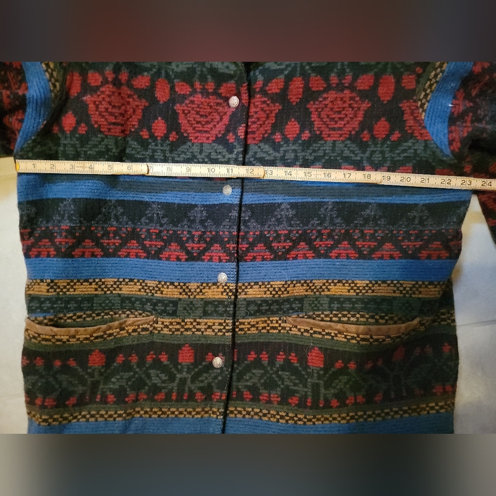 Vintage Woolrich Floral Print Coat Large Leather Trim Pockets - Picture 7 of 14